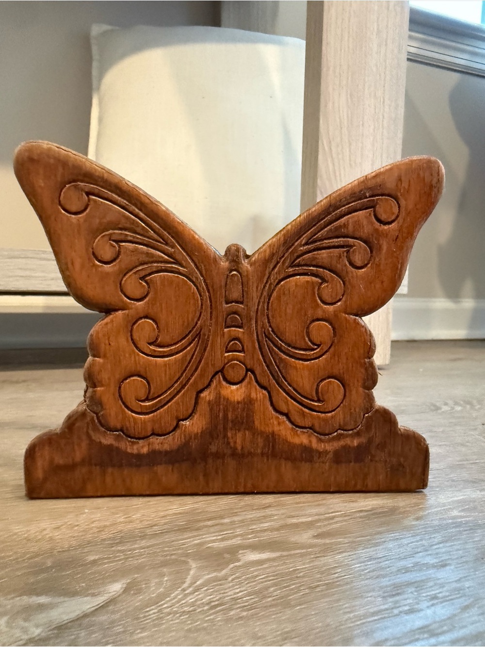 Vintage Butterfly Napkin Holder Carved Wood Bohemian Mid Century Modern MCM